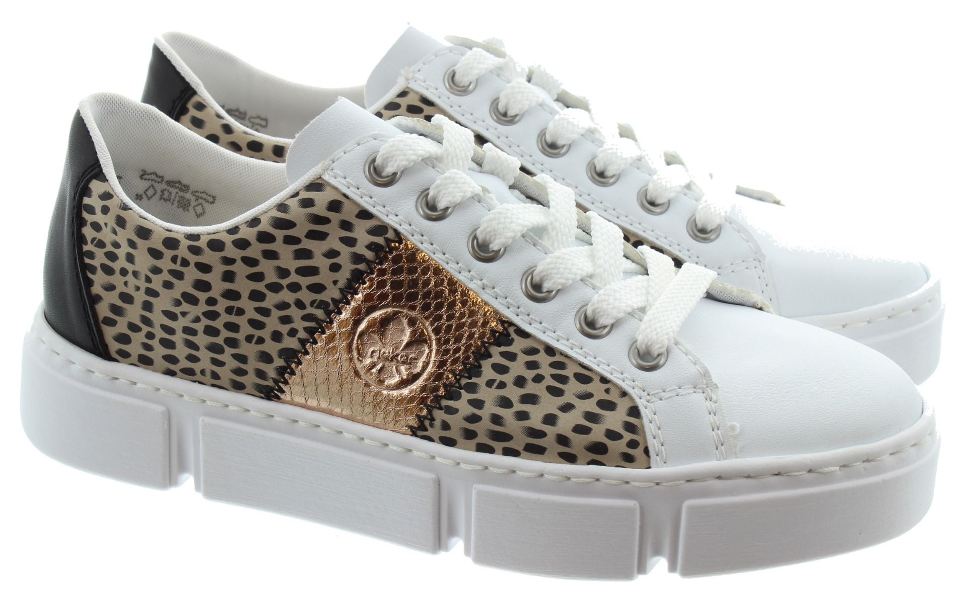 RIEKER Ladies N5910 Lace Trainers In White Multi