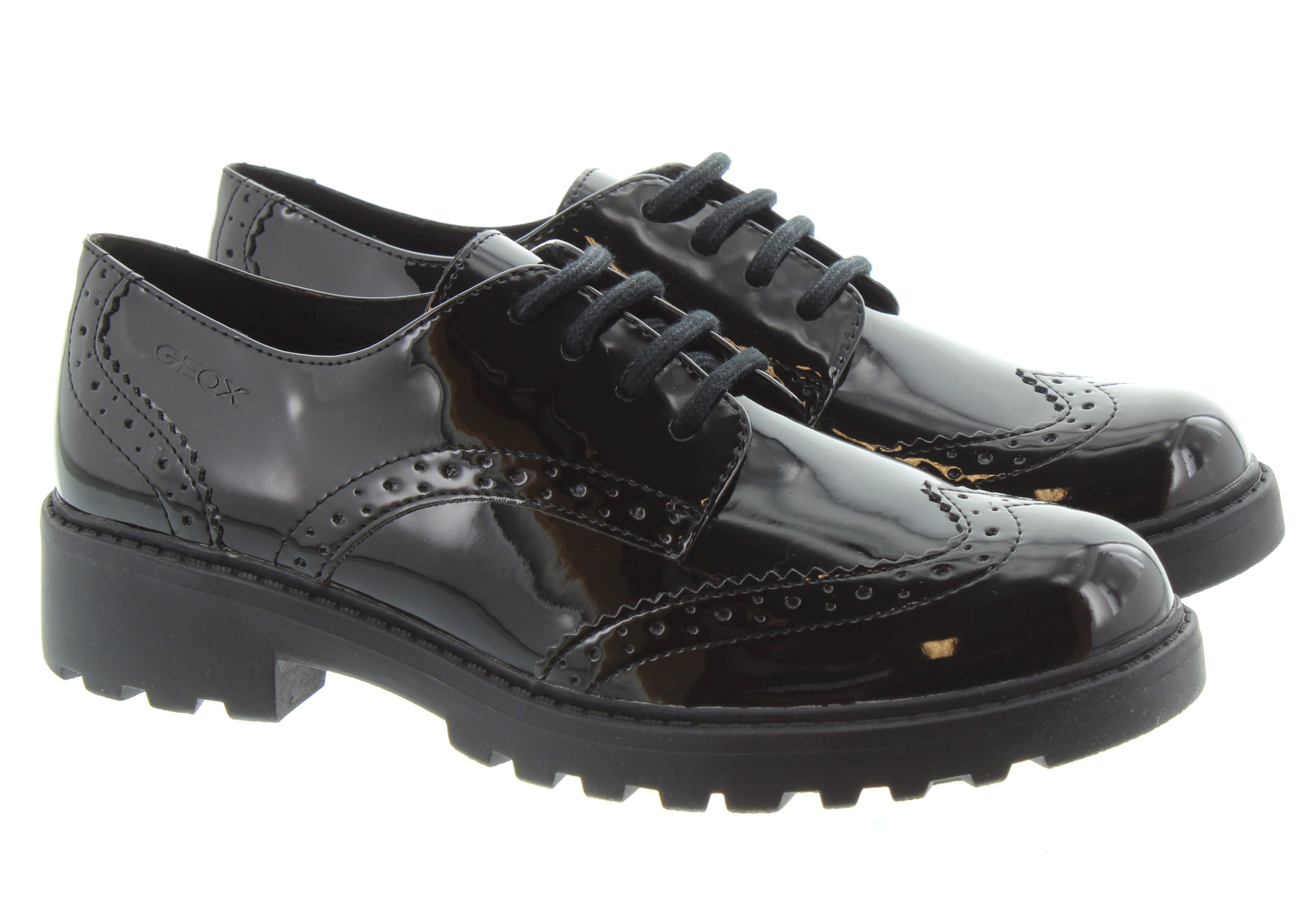 GEOX Casey Brogue Lace Shoes In Black Patent
