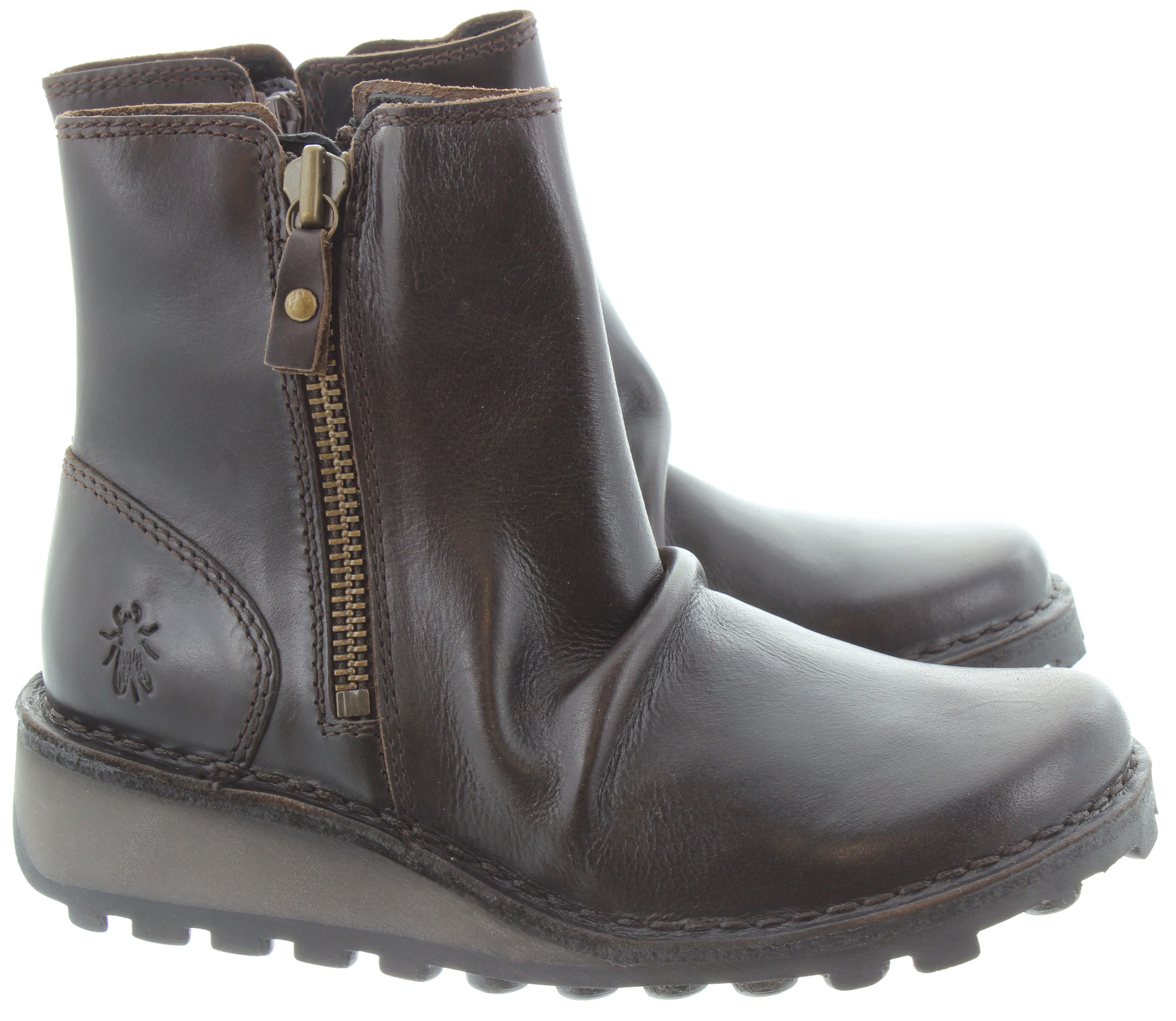 FLY Ladies Mon Zip Ankle Boots In Brown