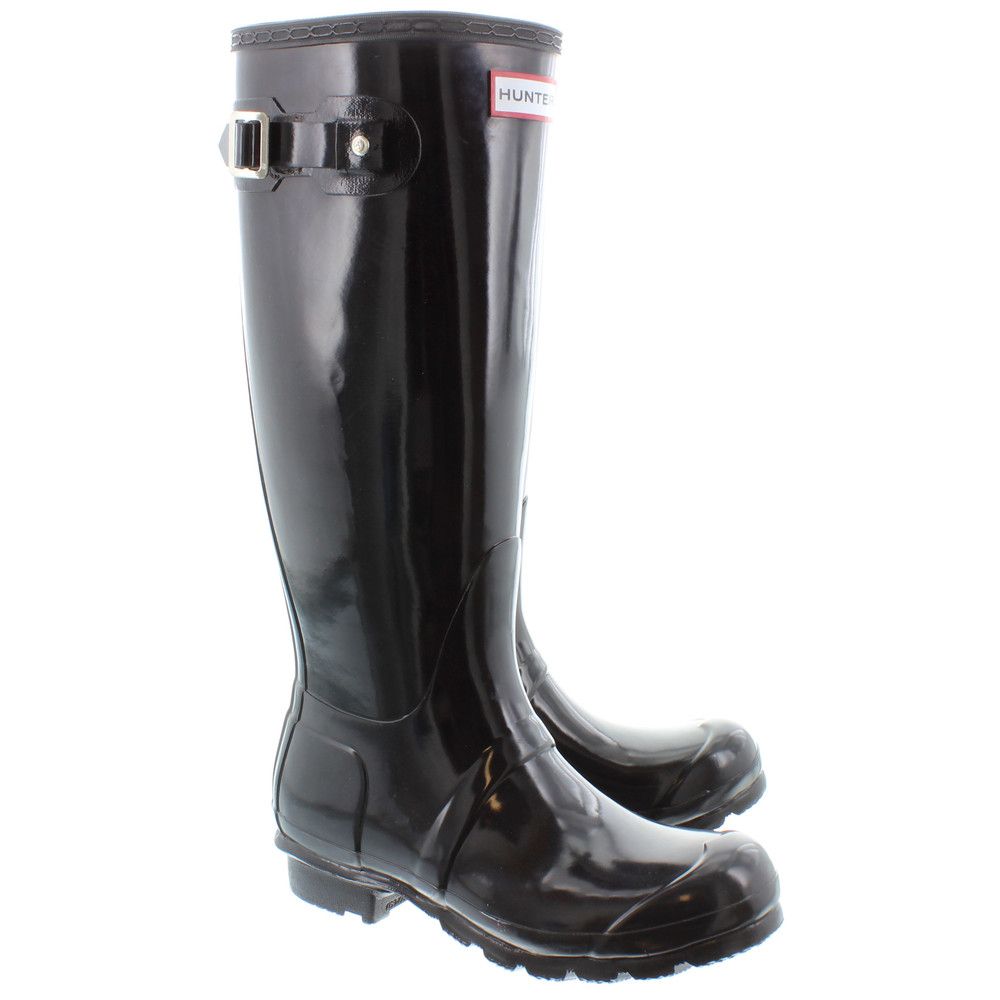 Hunter Gloss Hunter Rubber Wellingtons in Black in Black