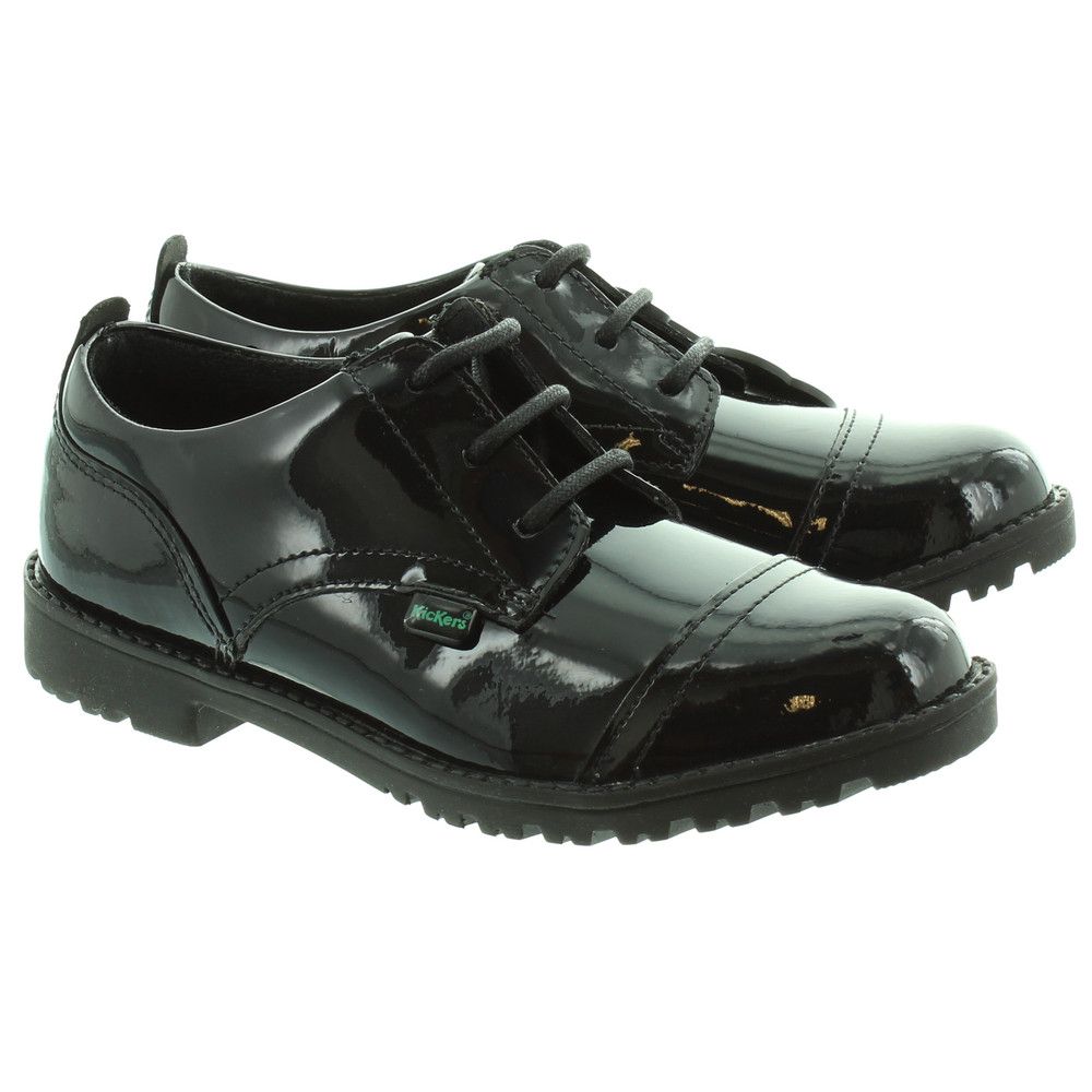Kickers Kids Lachly Lace Shoes in Black Patent in Black Patent