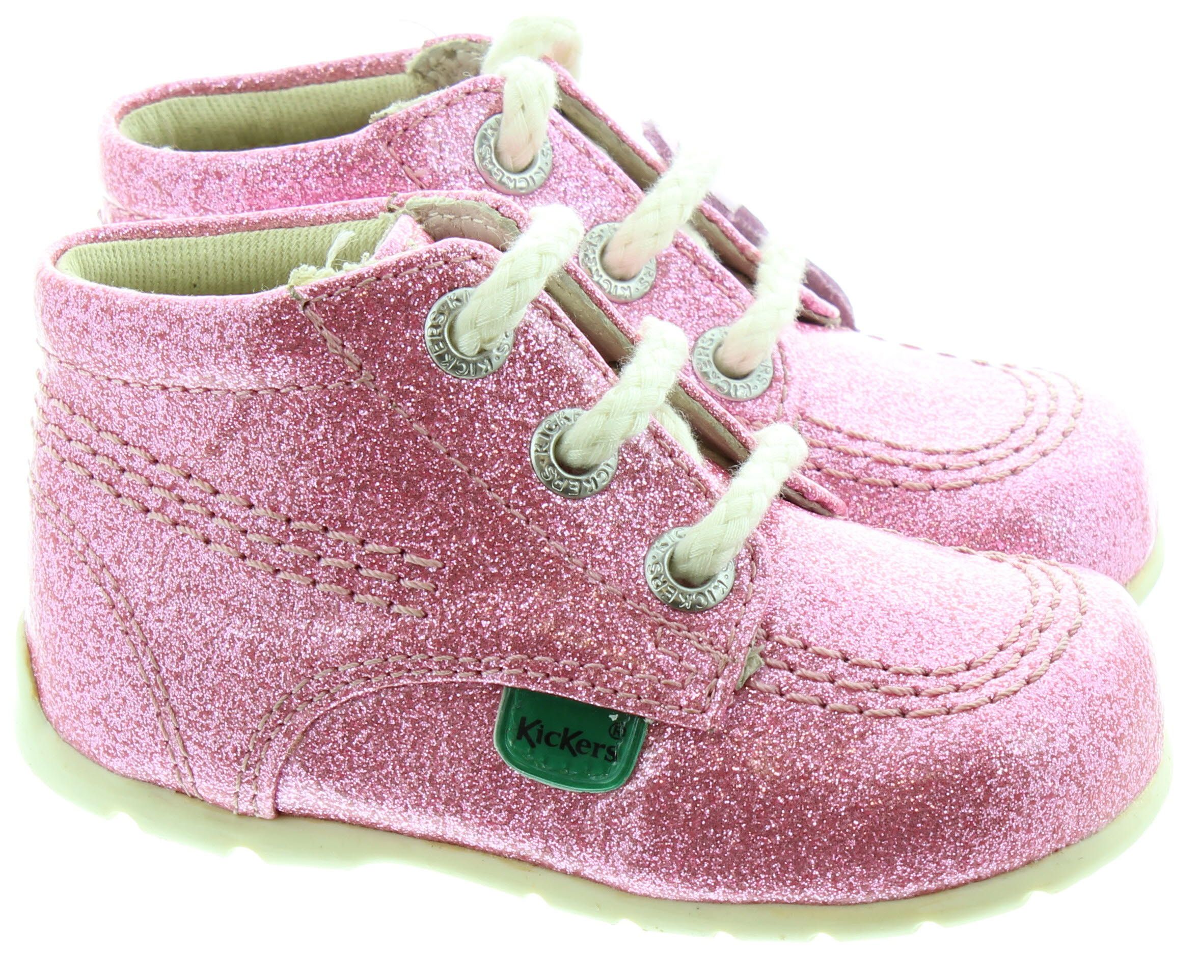 Kickers Leather Kick Hi Baby Core Shoes in Pink Glitter