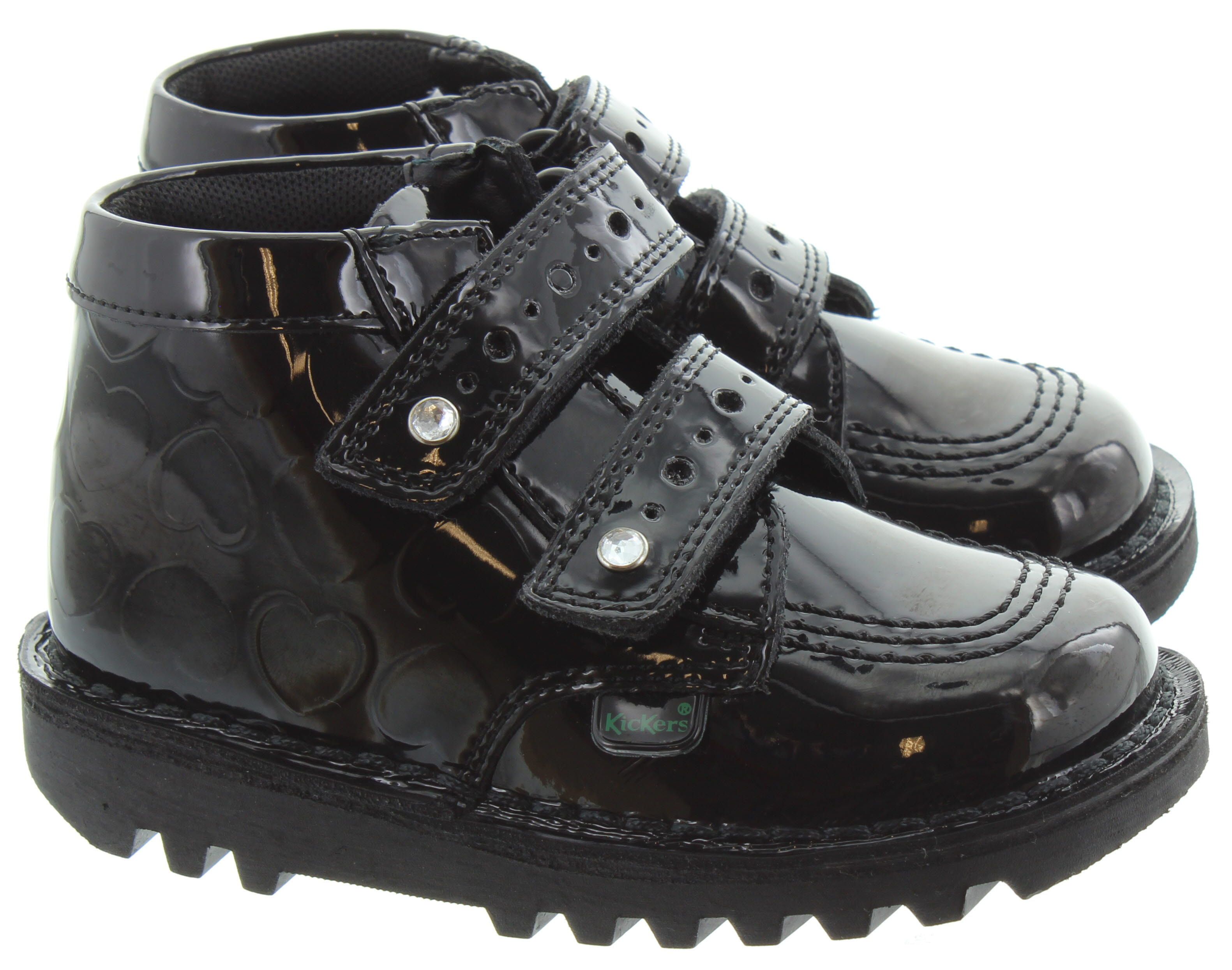KICKERS Kids Kickhi Heart in Black Patent