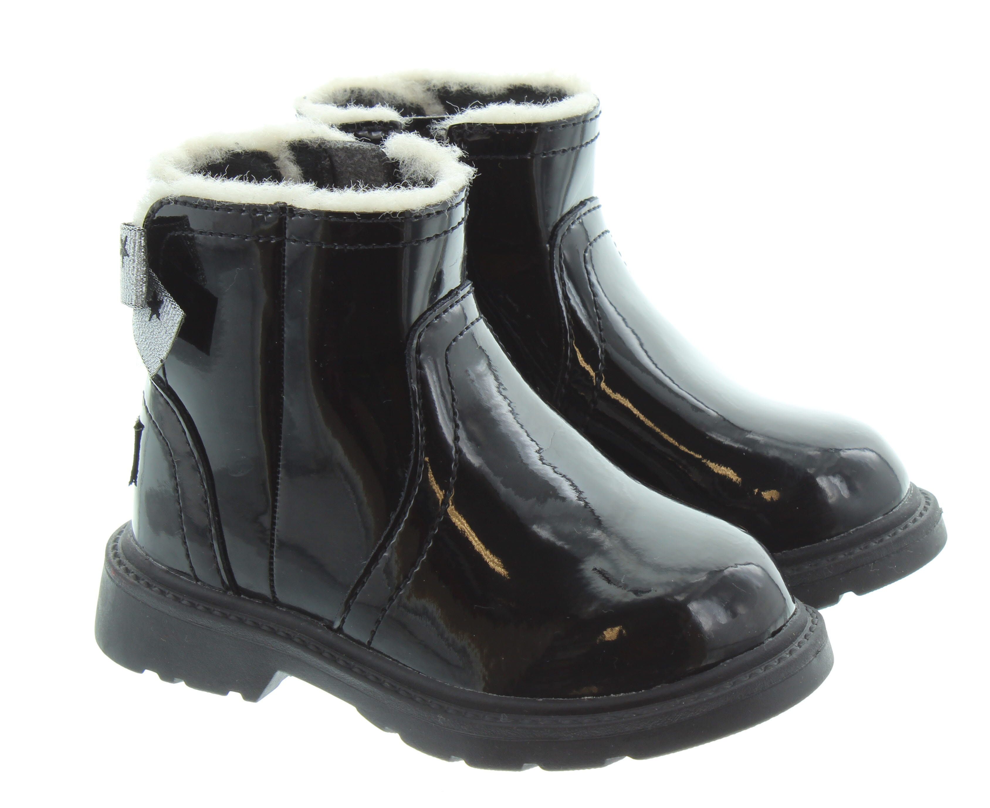 UGG Kids Lynde Bow Boots In Black Patent