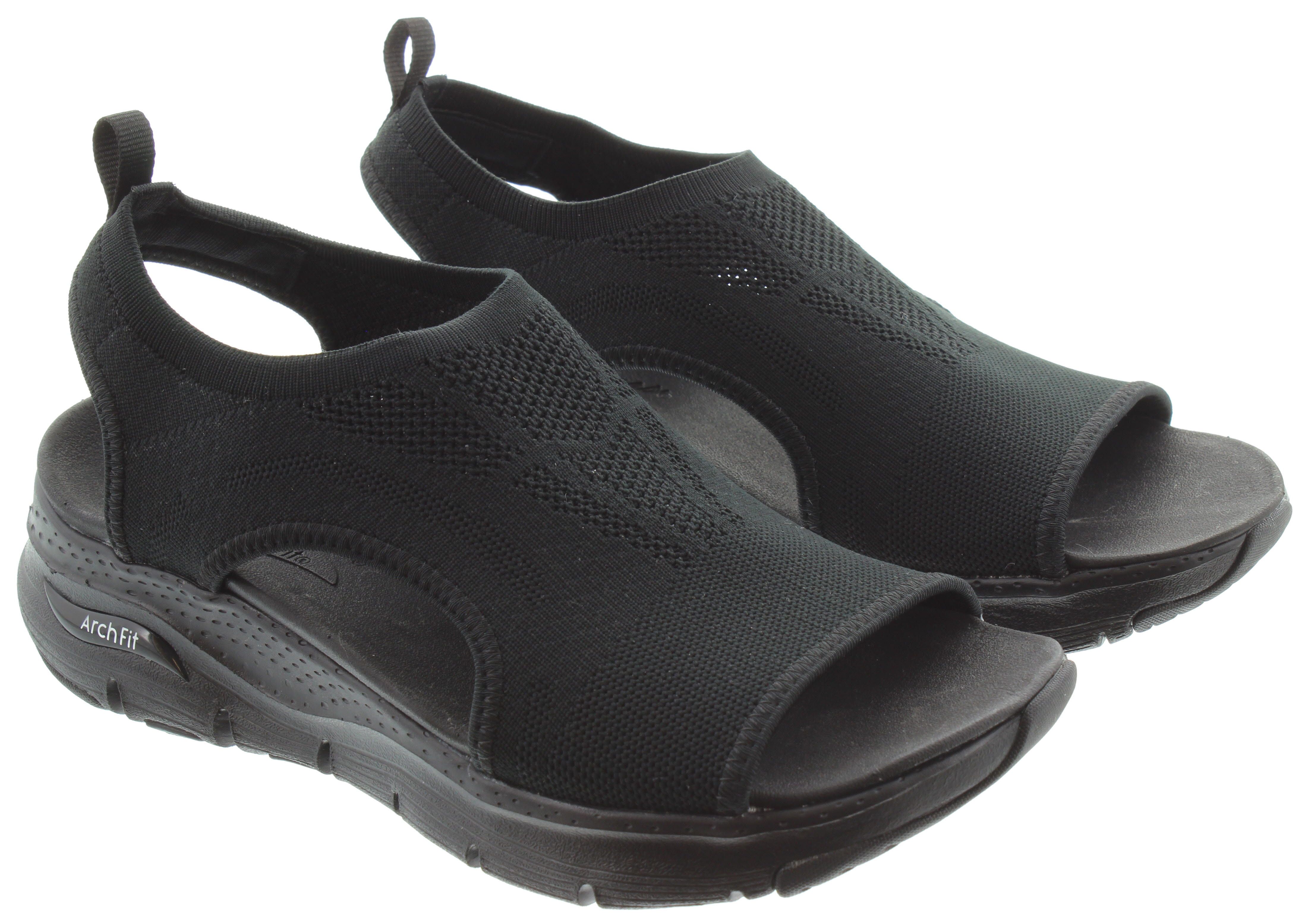 Skechers ladies black sandals sales