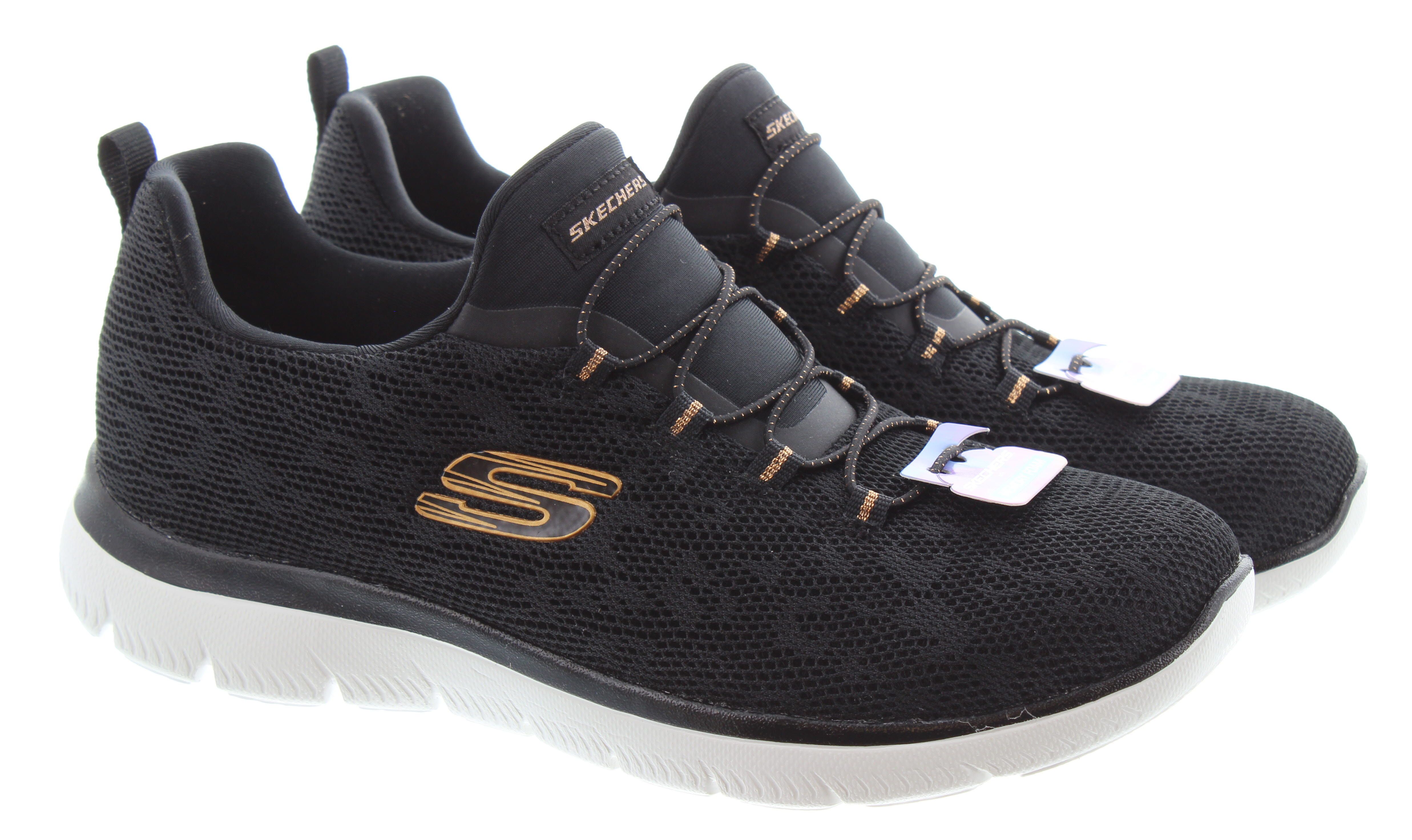 Skechers black and cheap rose gold trainers