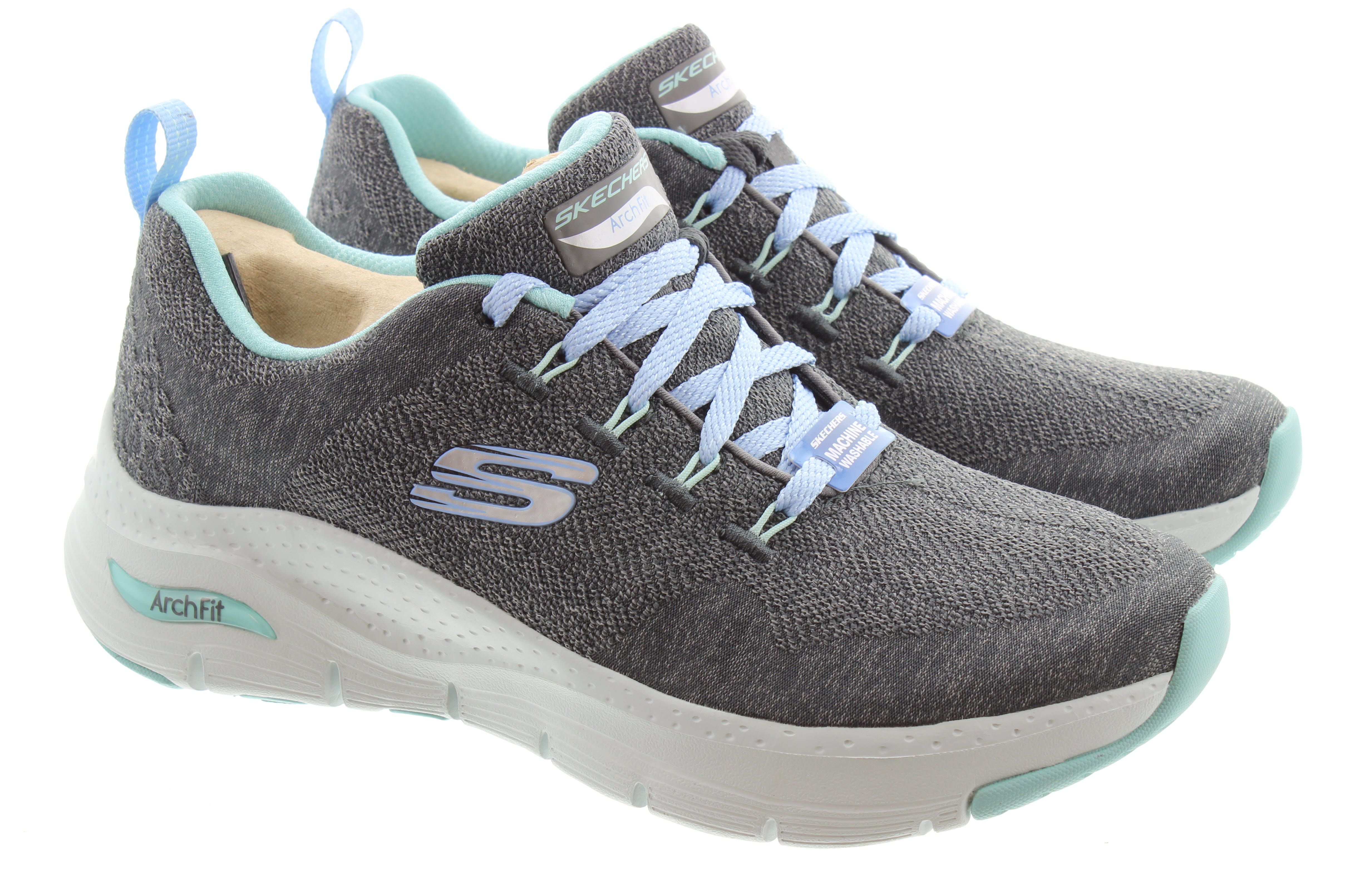 SKECHERS Ladies 149414 Arch Fit Trainers In Charcoal Turquouse