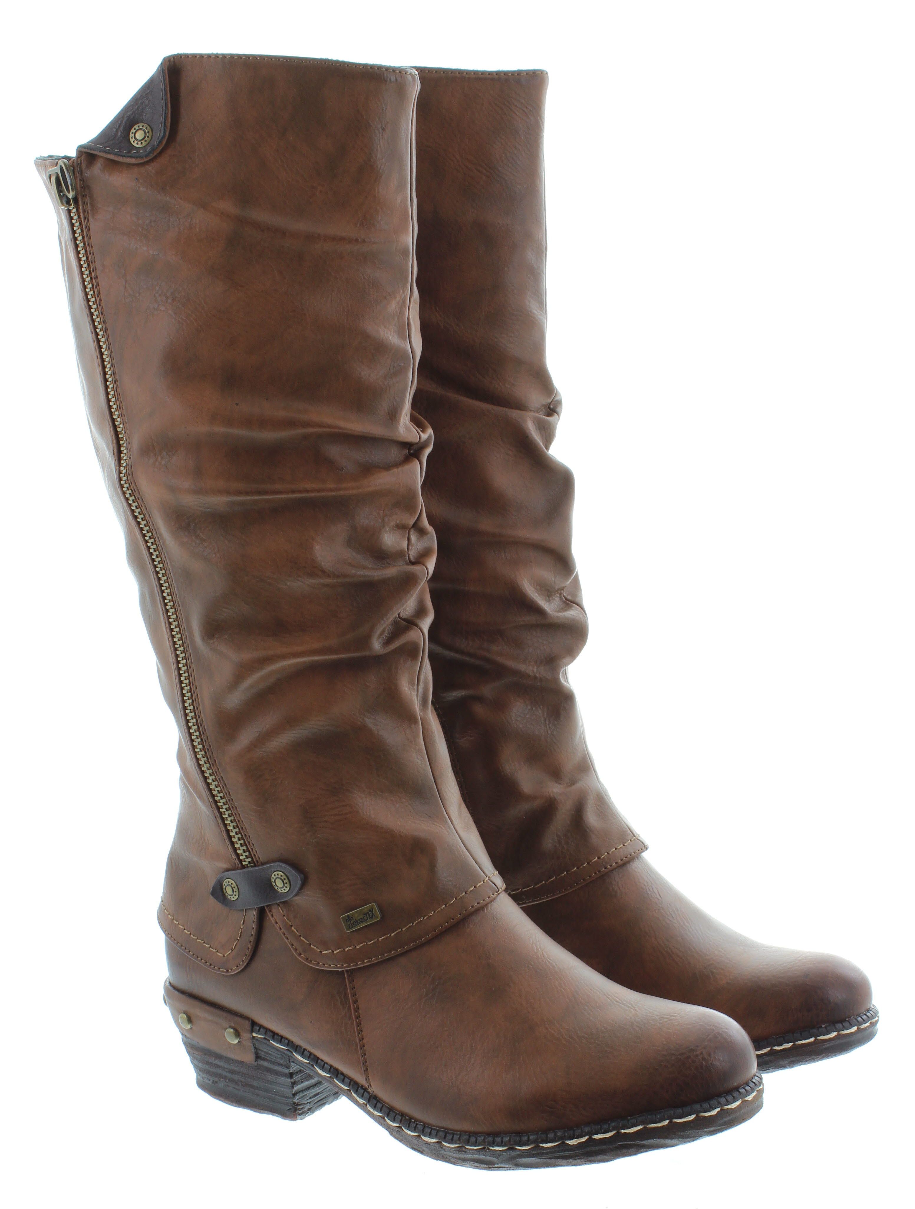 RIEKER Ladies 93655 Flat Knee Boots In Brandy