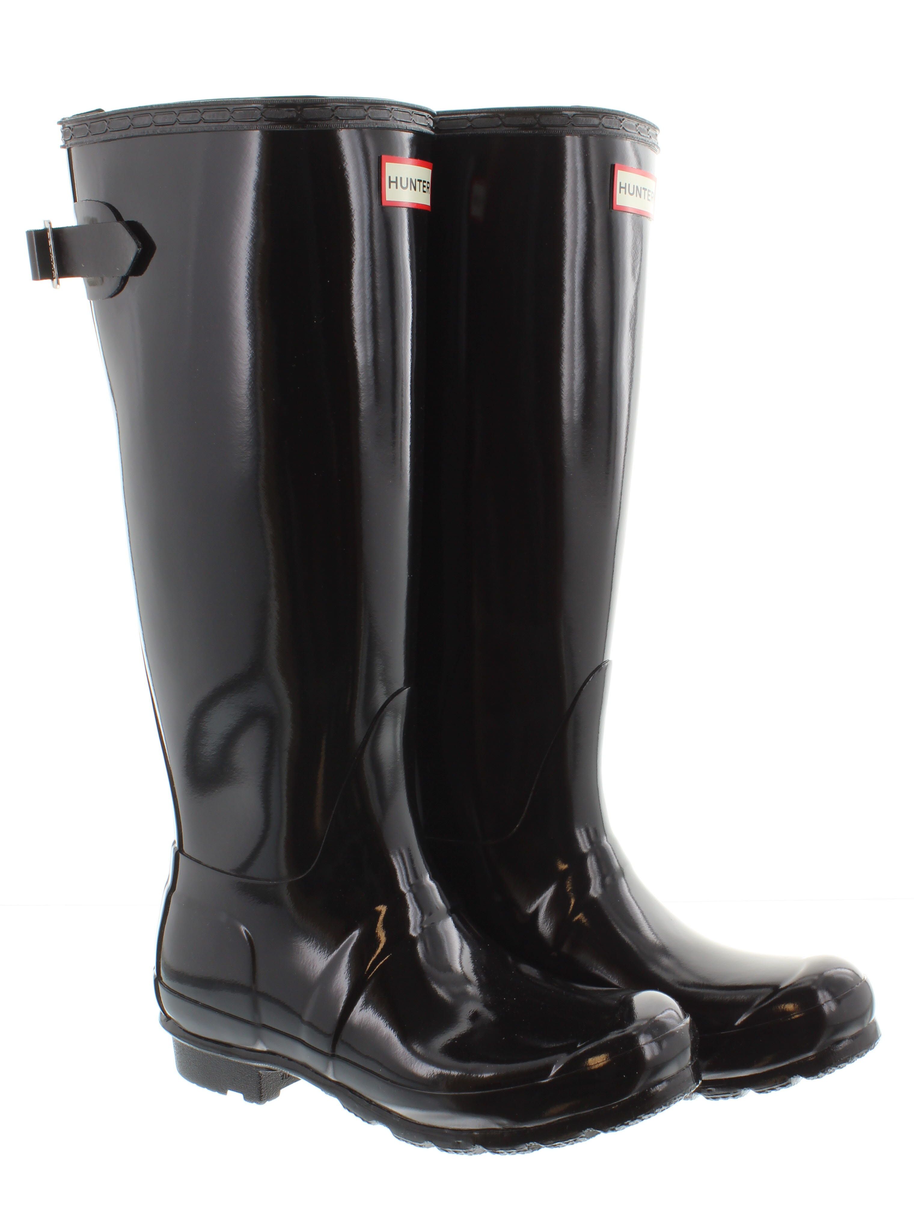 Ladies Original Back Adjustable Gloss Wellies In Black