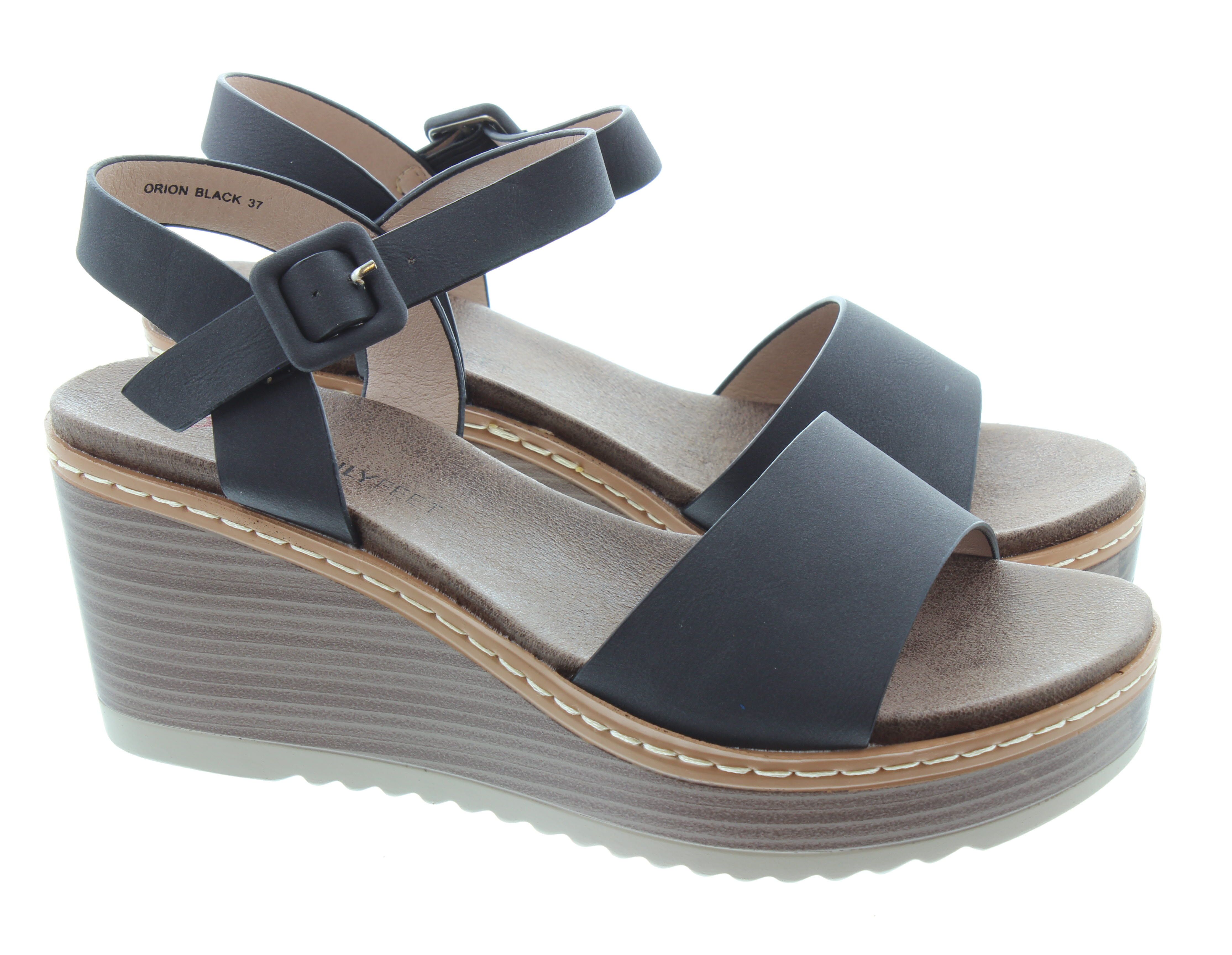 Ladies Orion Wedge Sandals In Black
