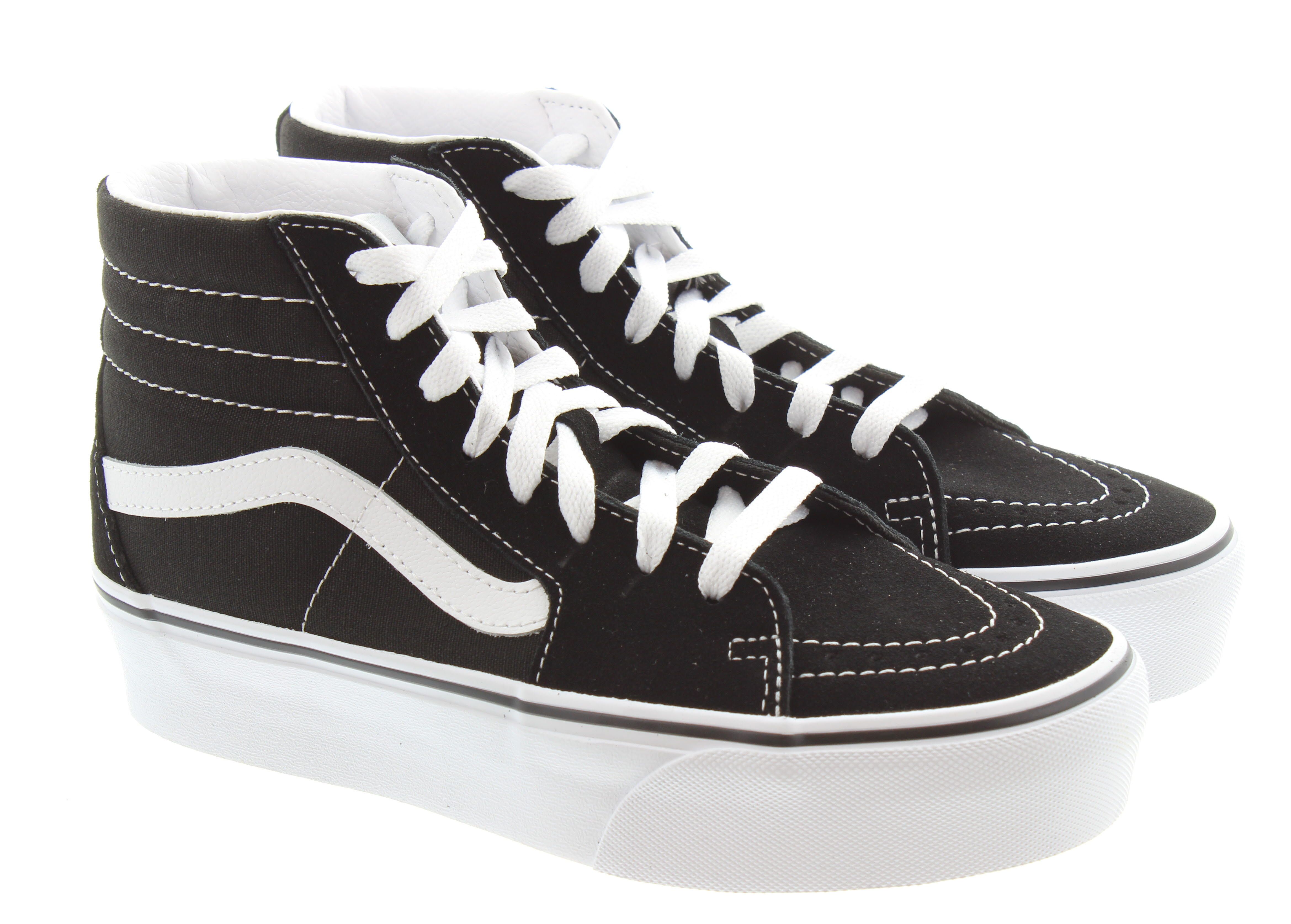 Ladies SK8 Hi Platform Trainers In Black White