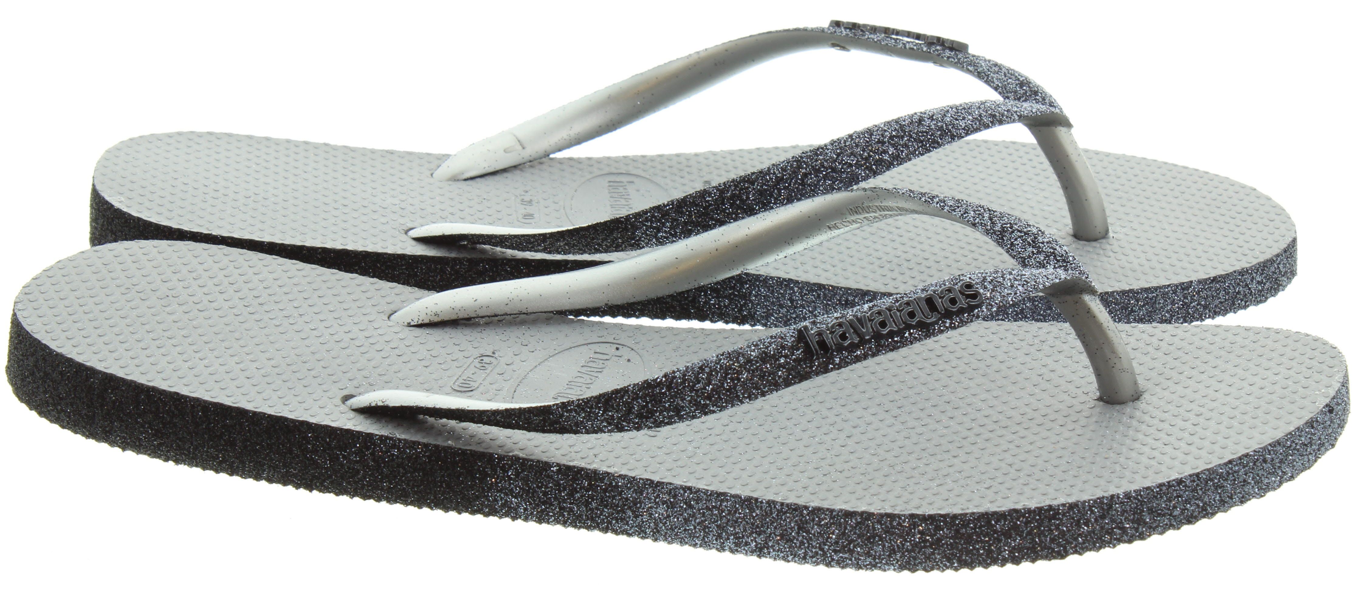 Ladies Slim Sparkle Flip Flops In Grey
