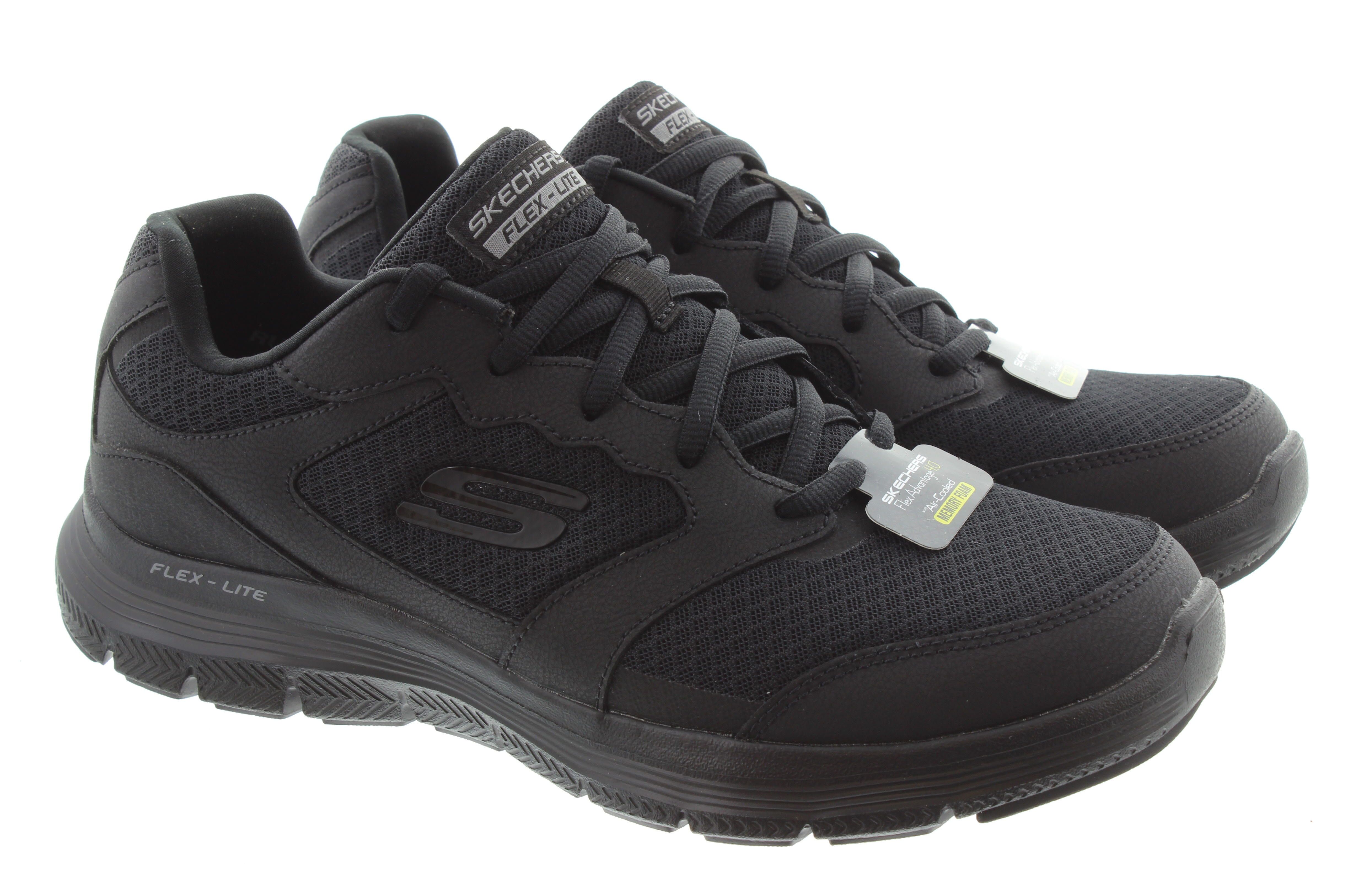 Mens Flex Advantage Memory Foam Lace Trainers In All Black