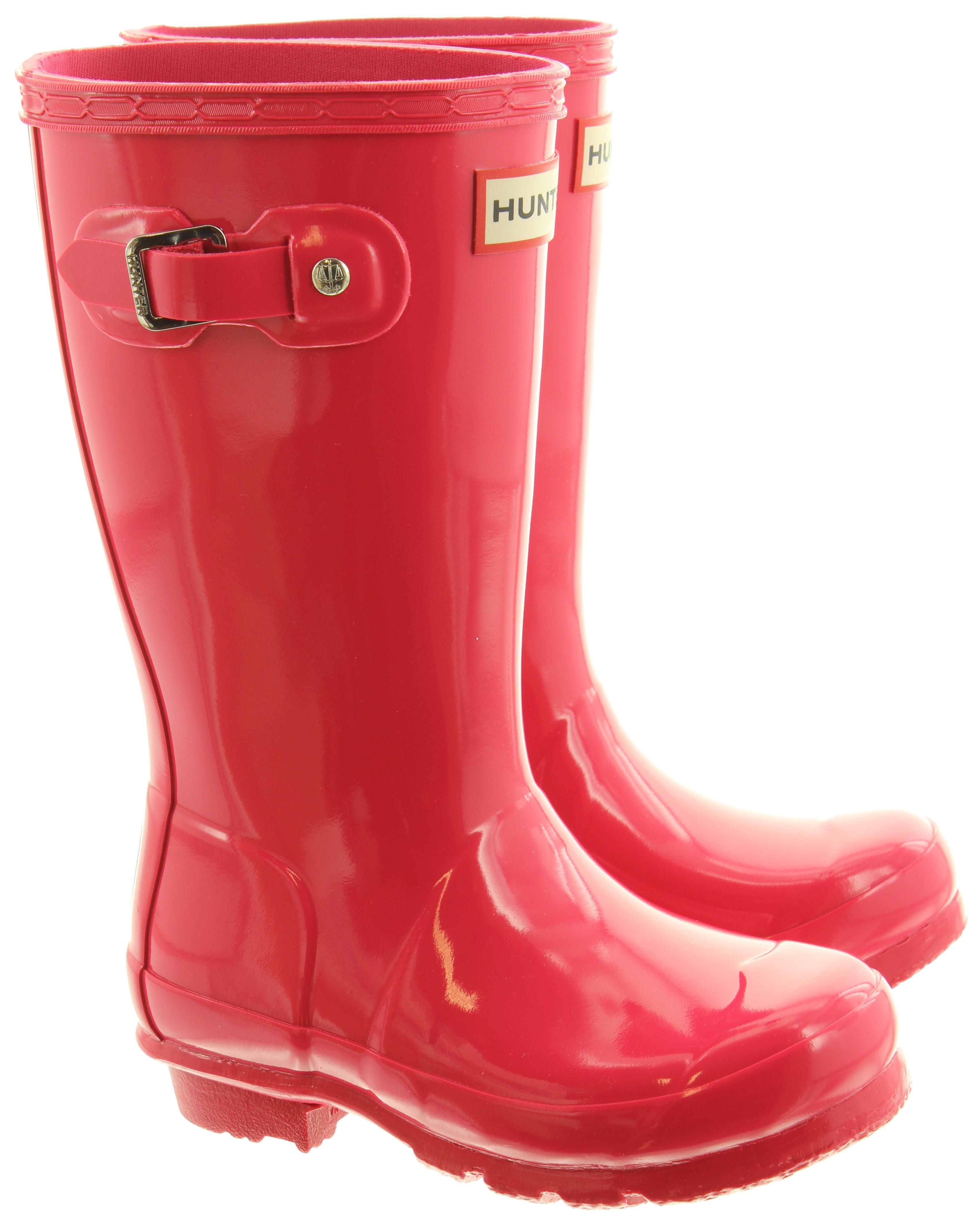Hunter Rubber Young Gloss Wellingtons Up To Size UK 5 in Pink