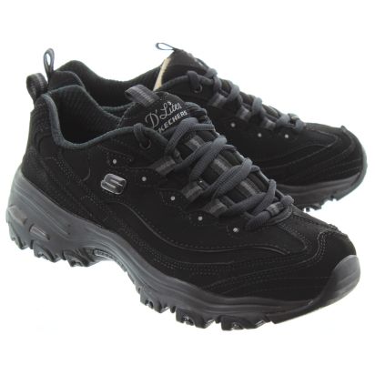 sketchers all black trainers
