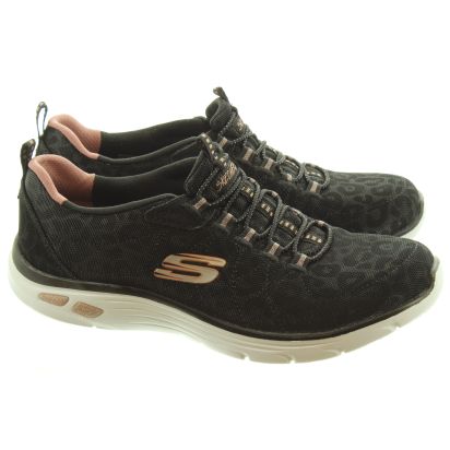 skechers black and rose gold trainers