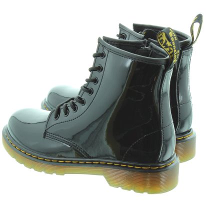 Dr Martens Kids Brooklee 1460 J Lace Ankle Boots in Black Patent in Black Patent