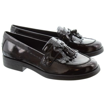 Geox Kids Agata Loafers in Black Patent 
