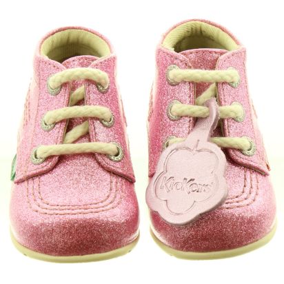 Kickers Leather Kick Hi Baby Core Shoes in Pink Glitter