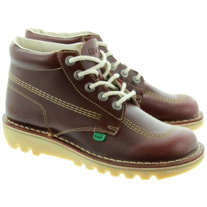 schijf Eenheid canvas Kickers Leather Kick Hi Mens Lace Ankle Boots in Burgundy in Burgundy