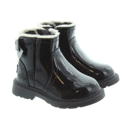 Black patent top leather ugg boots