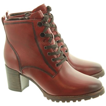 Tamaris Ladies 25103 Lace Ankle Boots in Burgundy