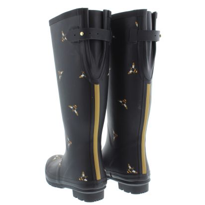 Ladies Bee Printed Adjustable Tall Wellies In Navy