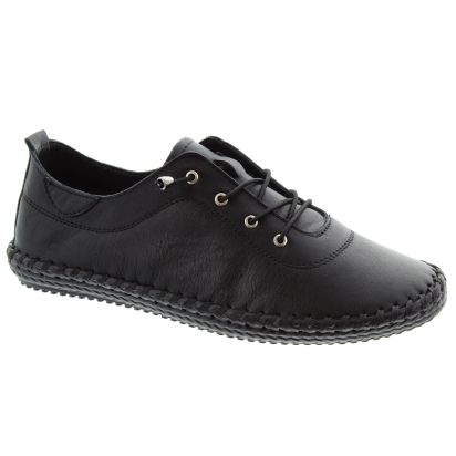 Ladies FLE030 St Ives Leather Pumps In All Black