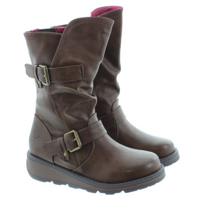 Ladies Hannah 2 Flat Calf Boots In Chocolate