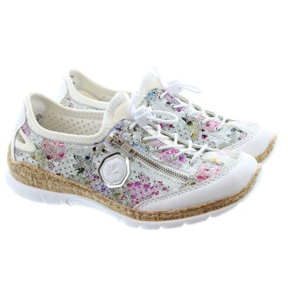 RIEKER Ladies N42V1 Zip Shoes In White Multi