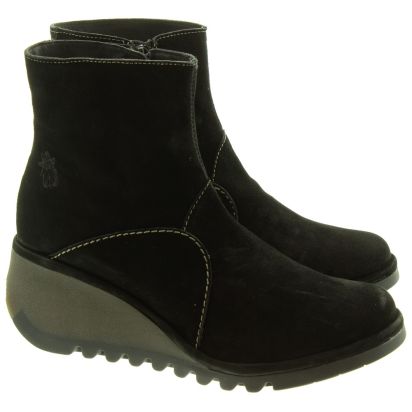 ladies black leather wedge ankle boots