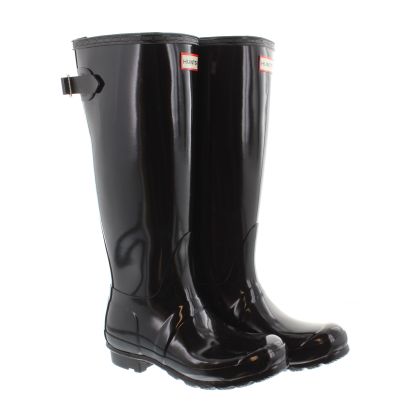 Ladies Original Back Adjustable Gloss Wellies In Black