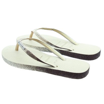 Ladies Slim Sparkle Flip Flops In Gold