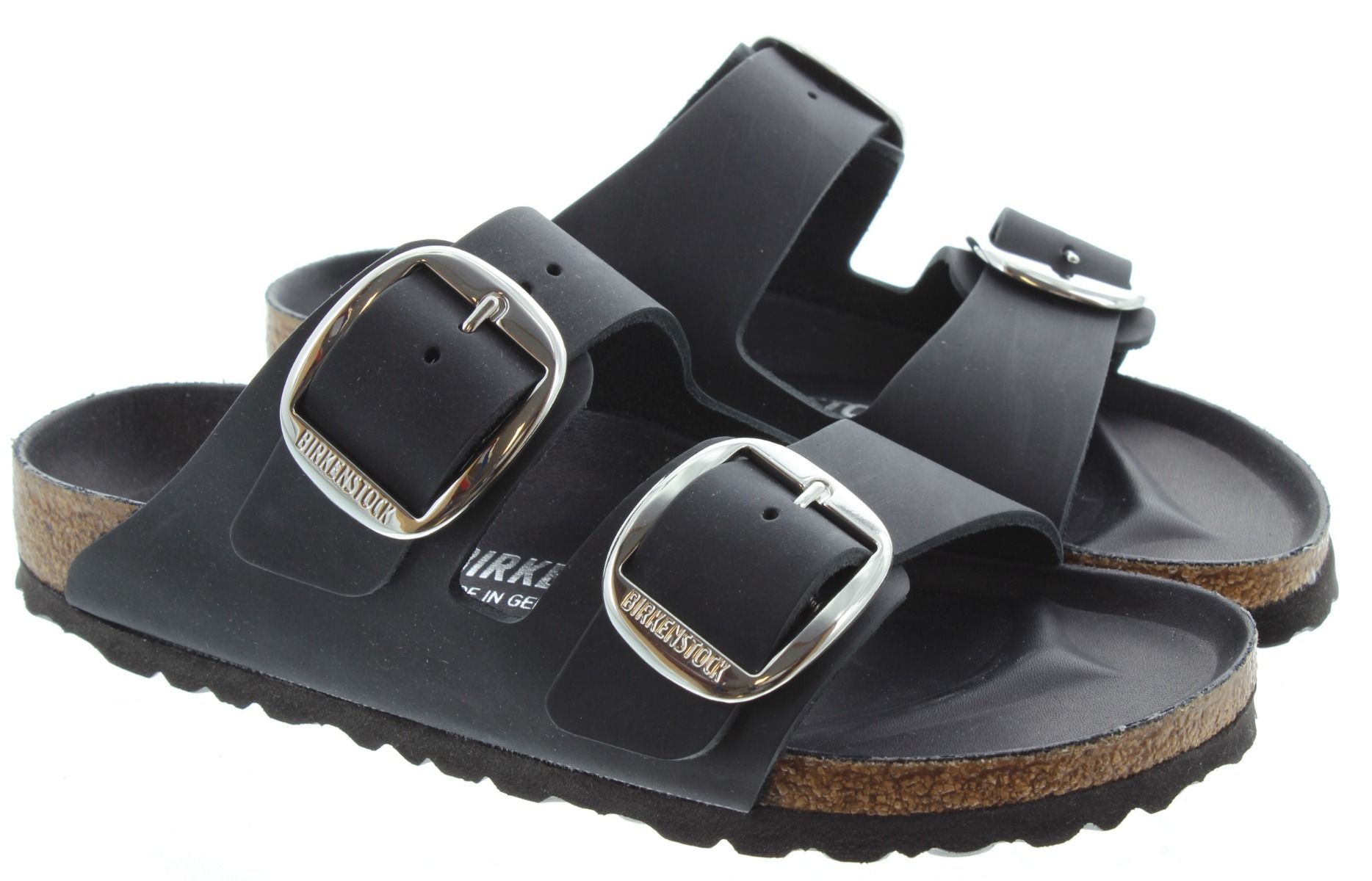 Ladies Arizona Big Buckle Leather Sandals In Black