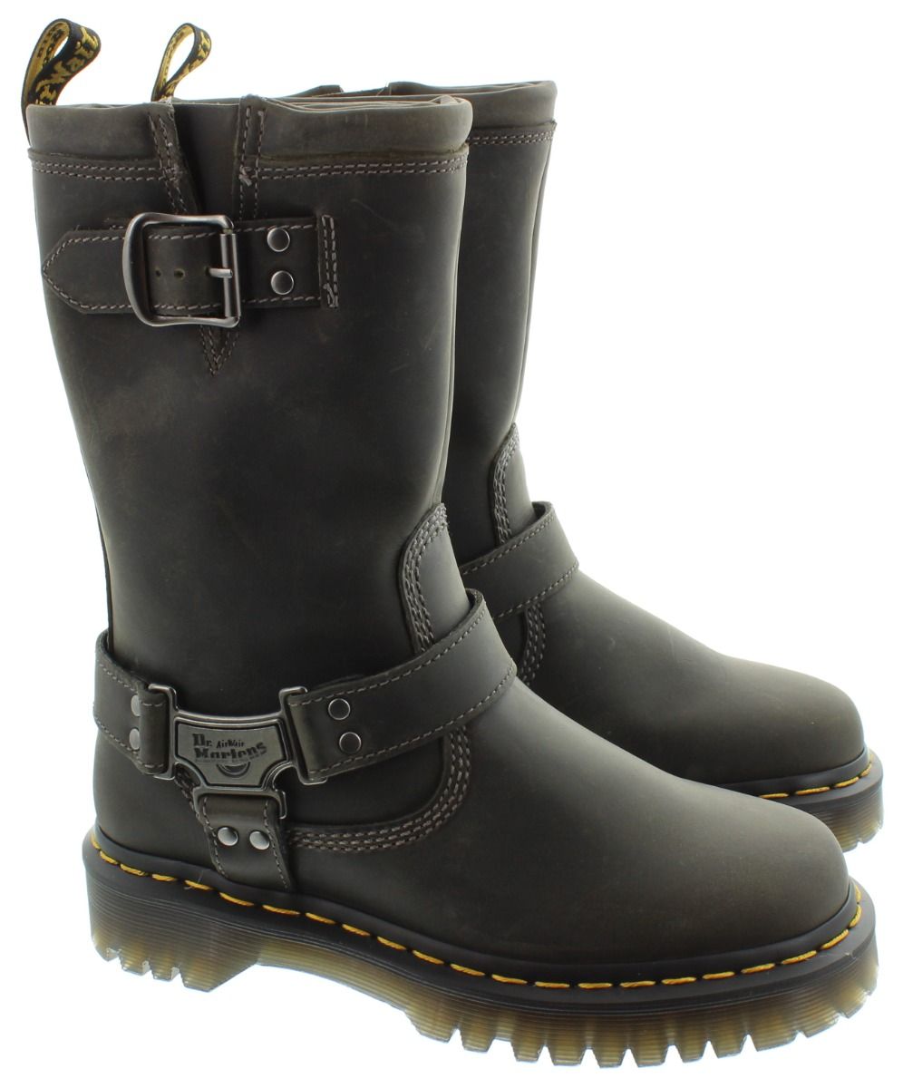 Ladies Anistone Tall Leather Biker Boots In Charcoal Grey - Main Image