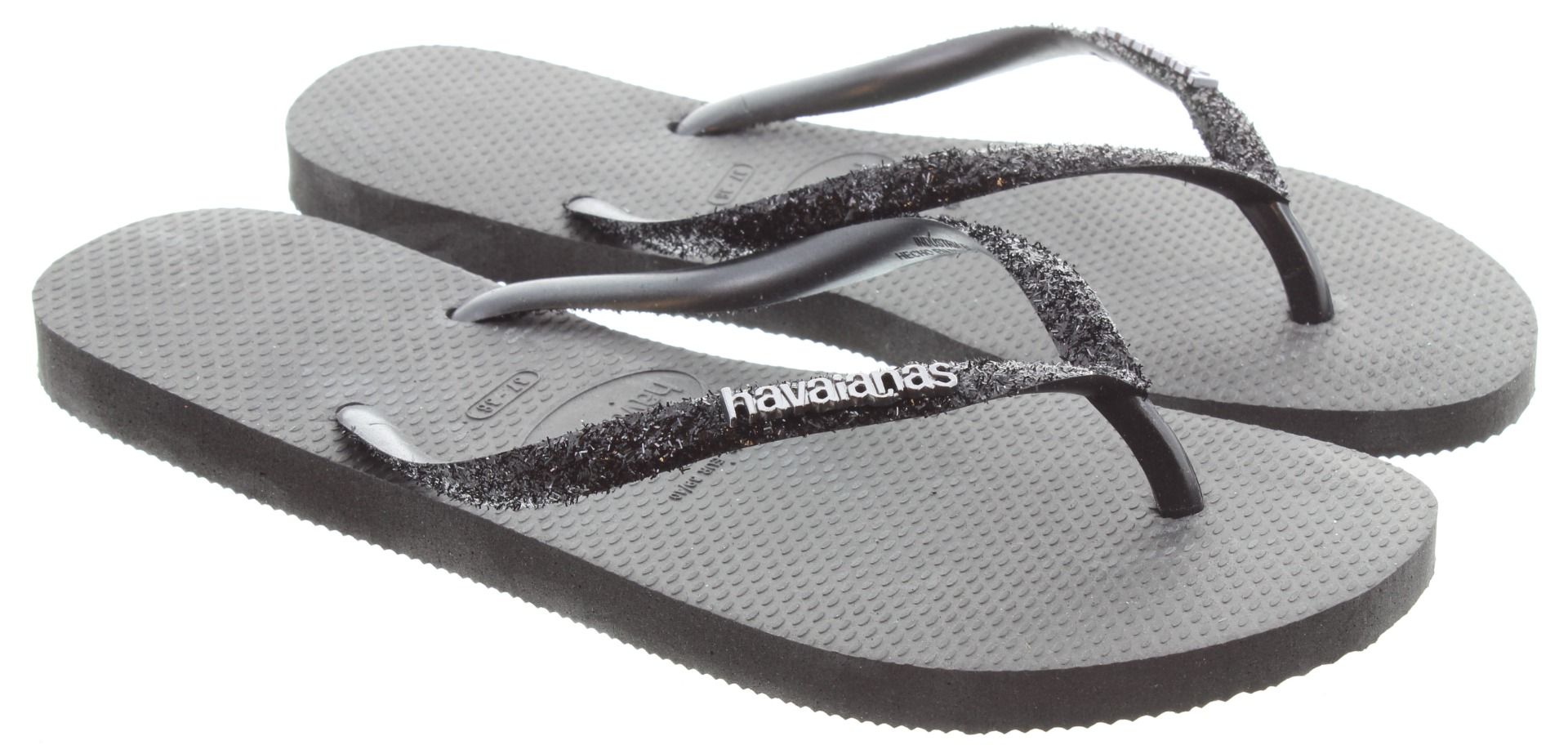 Havaianas Ladies Slim Glitter Toe Posts In Black in Black