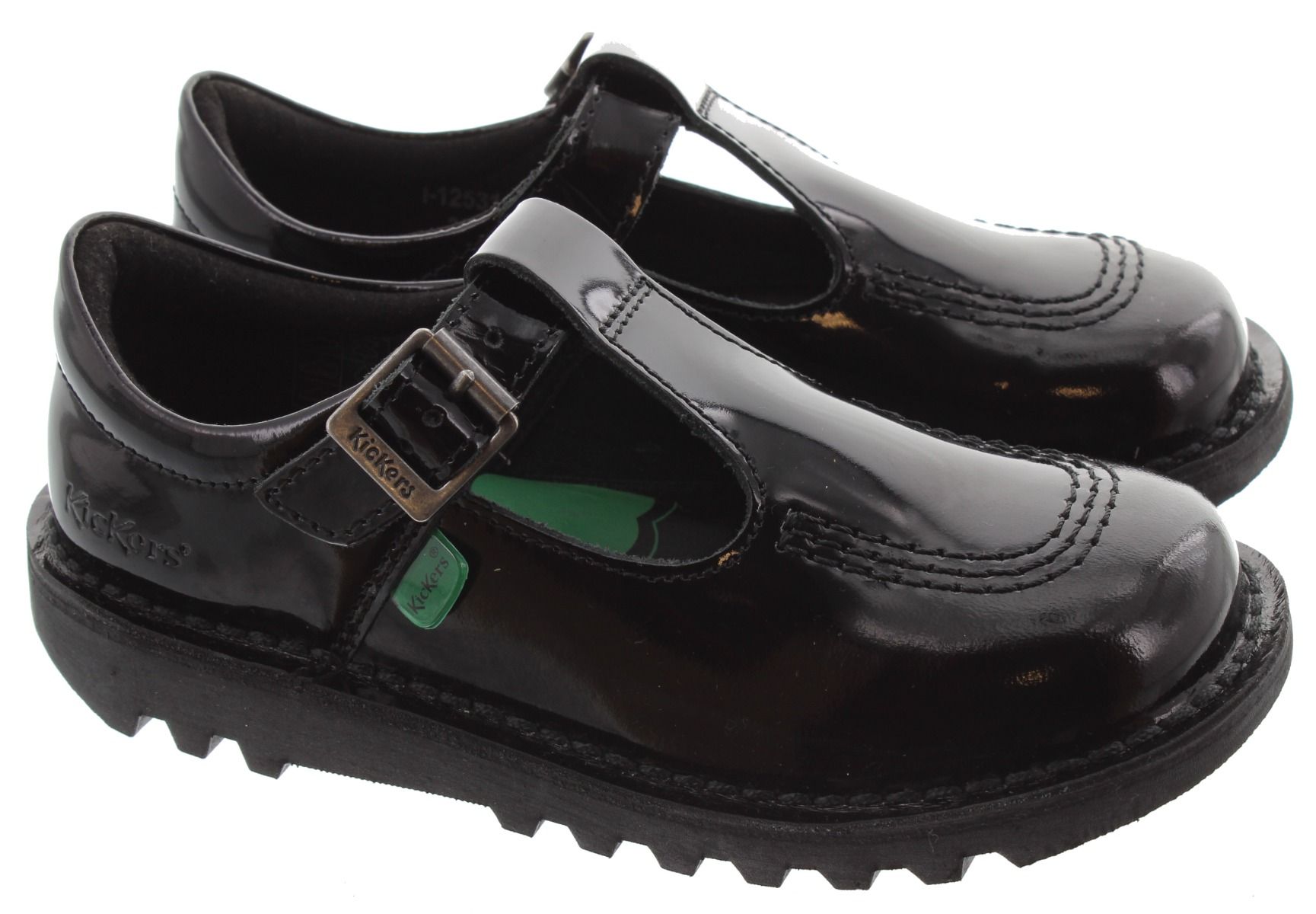 Kickers Kids Kick T Bar Shoes in Black Patent in Black Patent