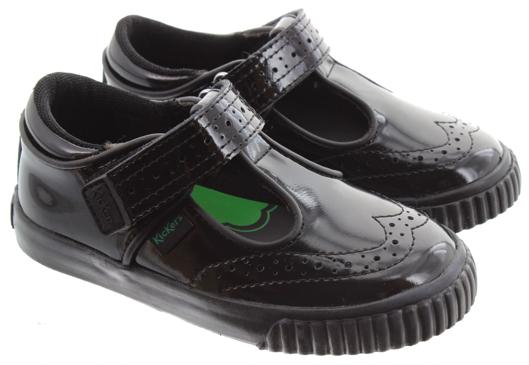 Kids Tovni Brogue T-Bar Shoes In Black Patent