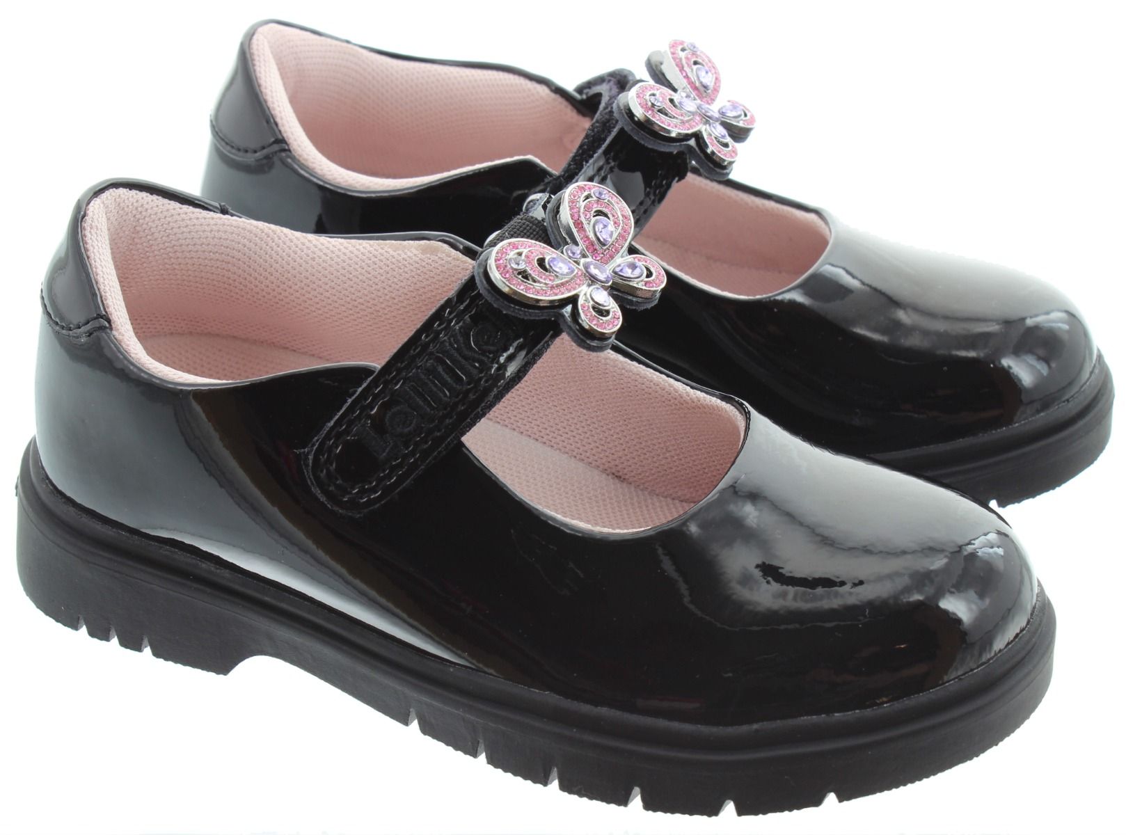 Kids LK8933 Melody Butterfly Bar Shoes In Black Patent