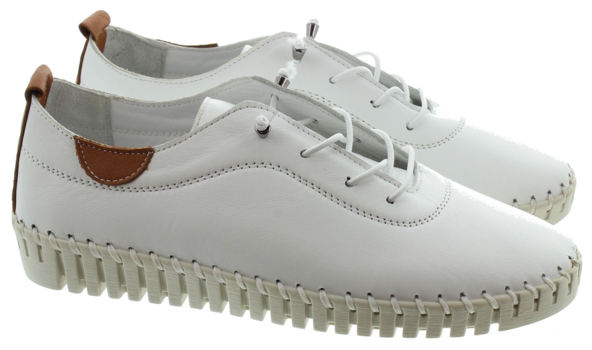 Ladies FLM011 Flamborough Elastic Lace Leather Shoes In White