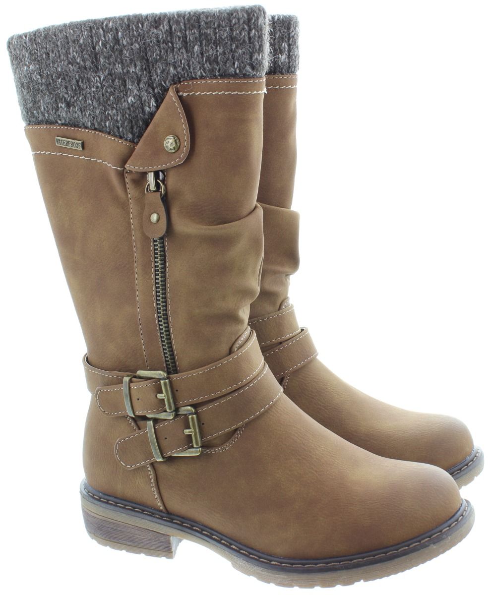 Ladies GLB134 Peyton Waterproof Calf Boots In Tan