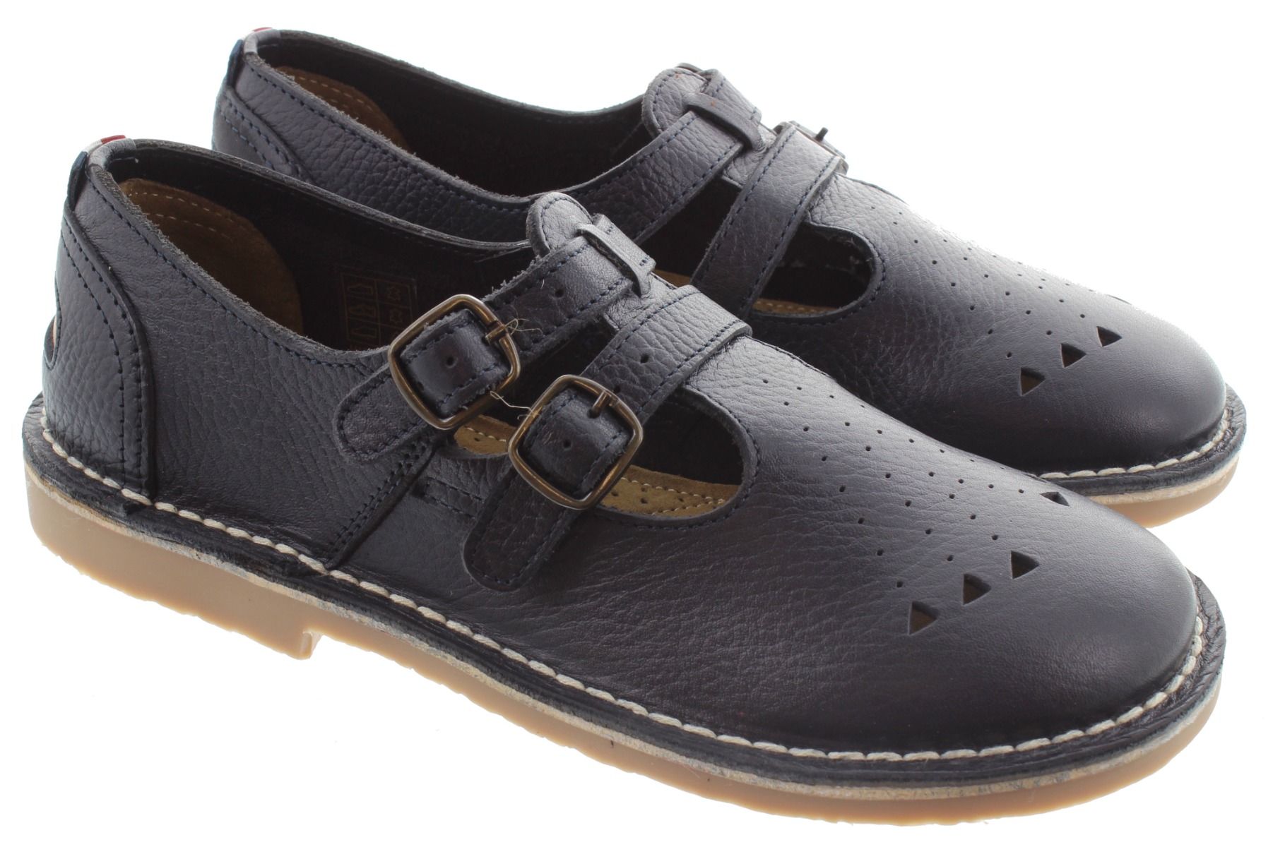 Ladies Marley Leather T Bar Shoes In Navy