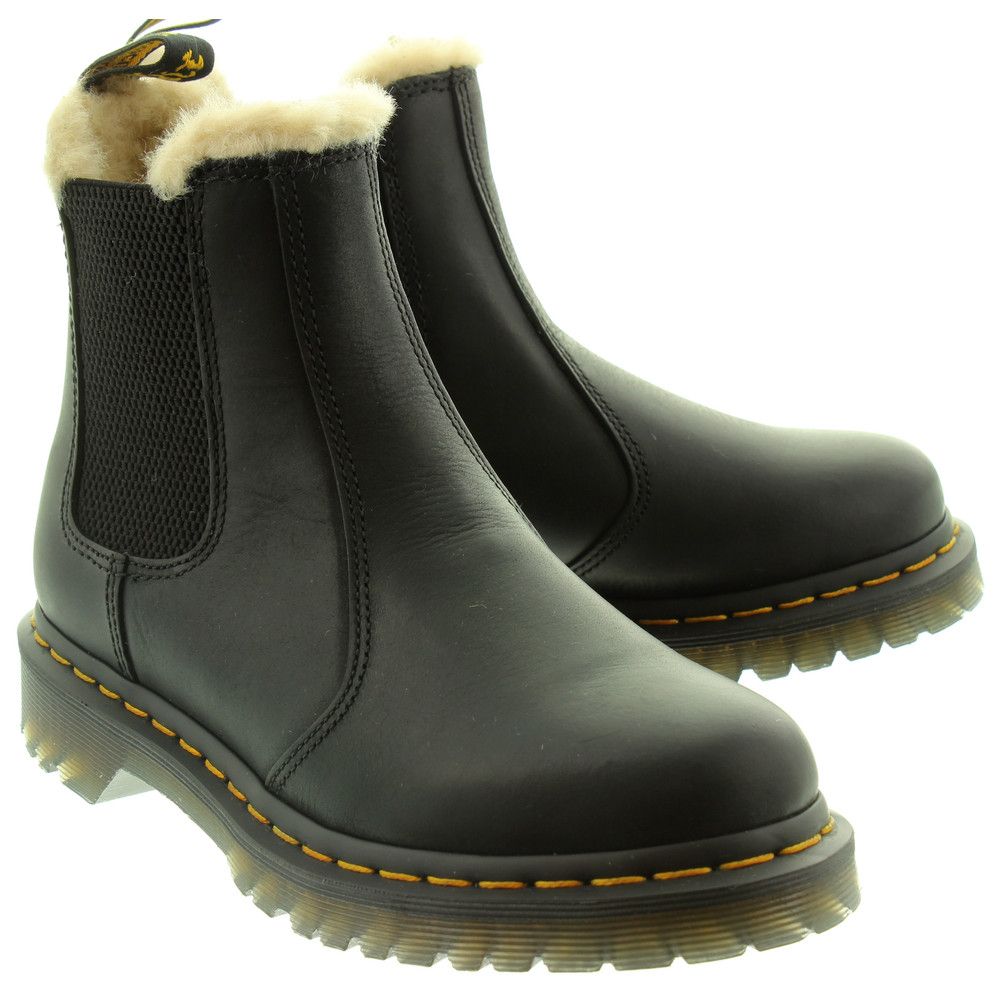 Dr Martens Ladies 2976 Leonore Fur Ankle Boots In Black in Black