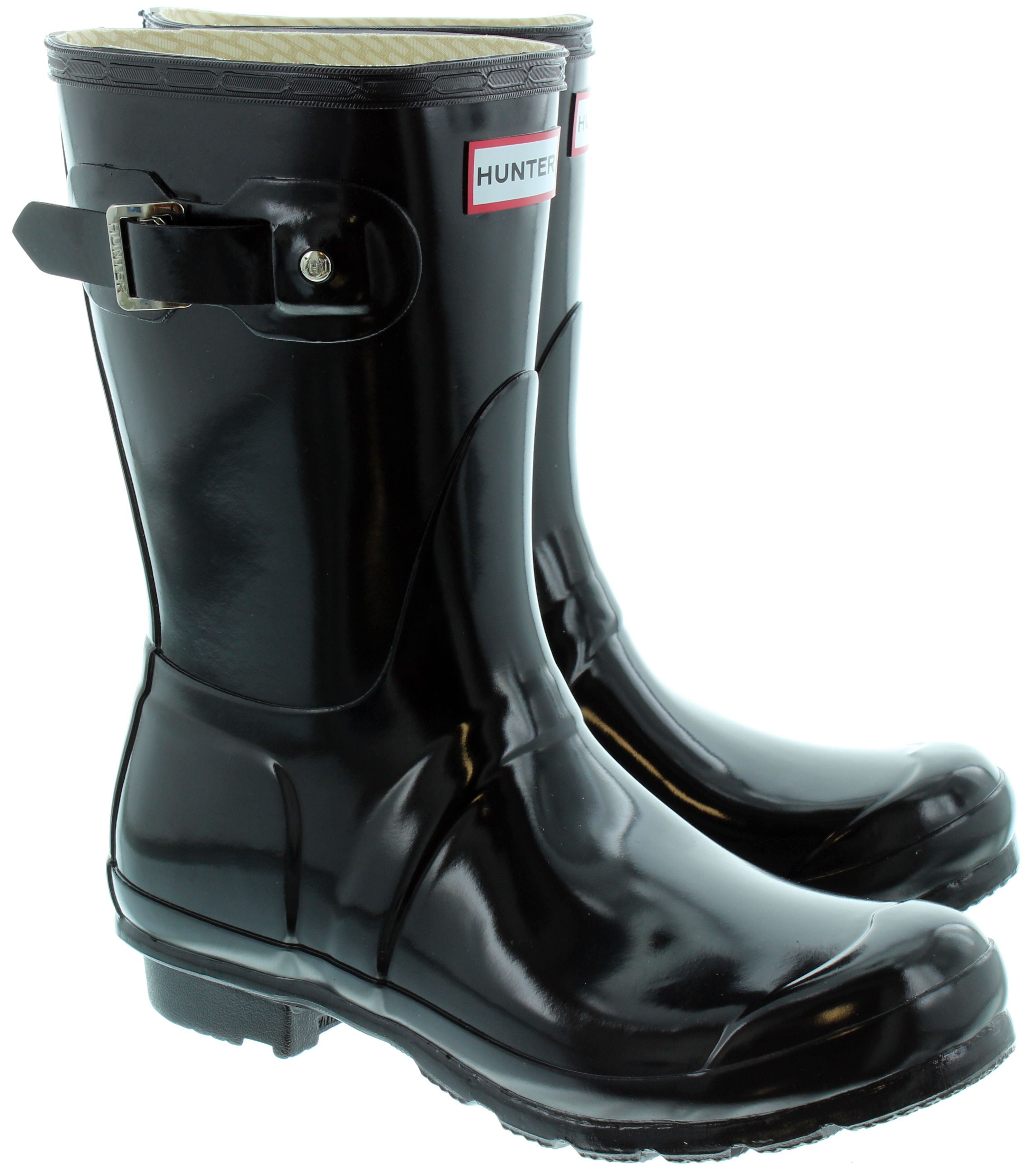 Hunter Gloss Short Rubber Wellingtons in Black in Black - Main Image