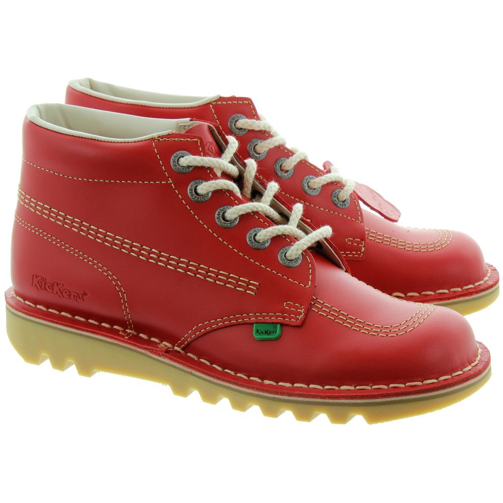 Kickers Leather Kick Hi Ladies Lace Boot in Red in Red