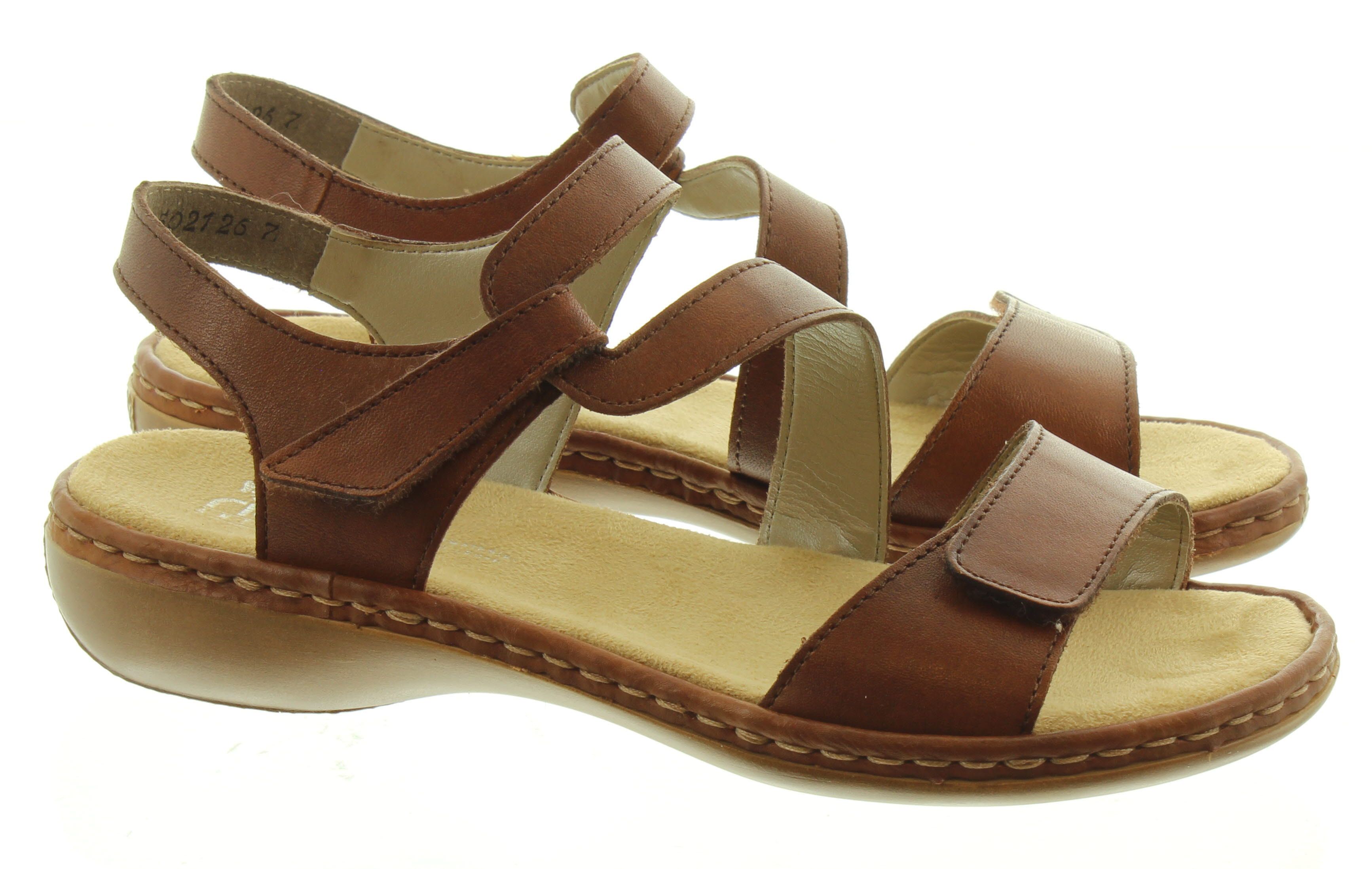 Ladies Rieker 659C7 Flat Sandal in Tan