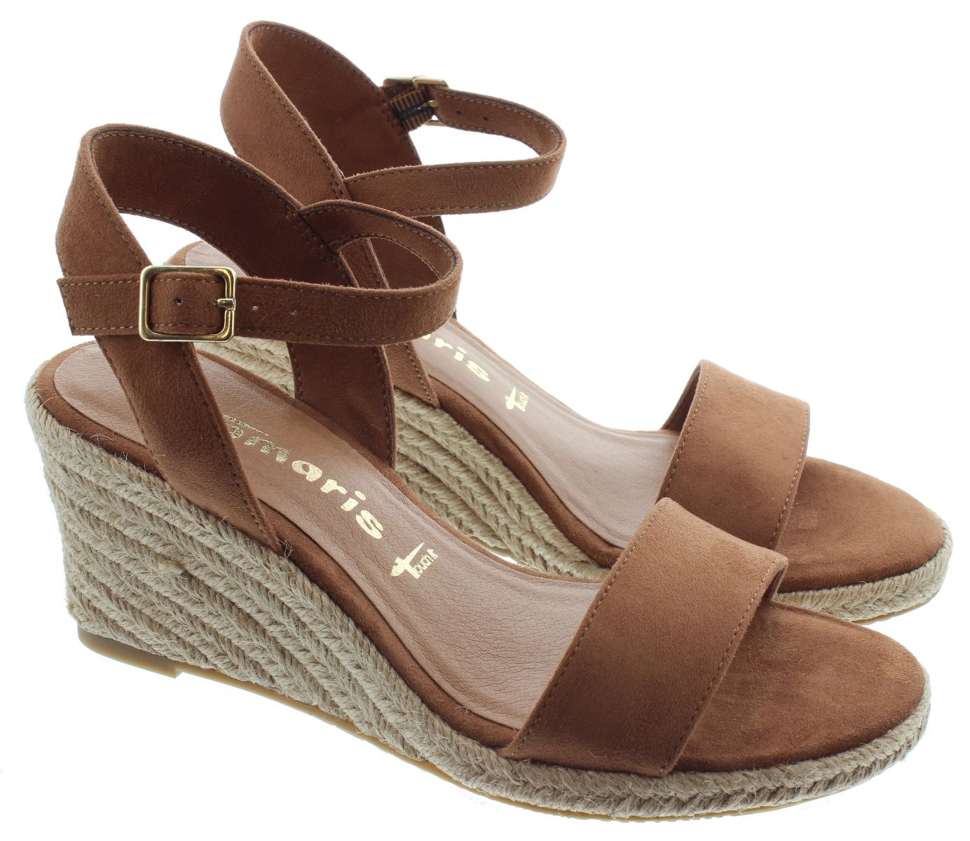 Tamaris Cognac Wedge Shoes TAMARIS WOMENS WEDGE MULE SANDAL COGNAC