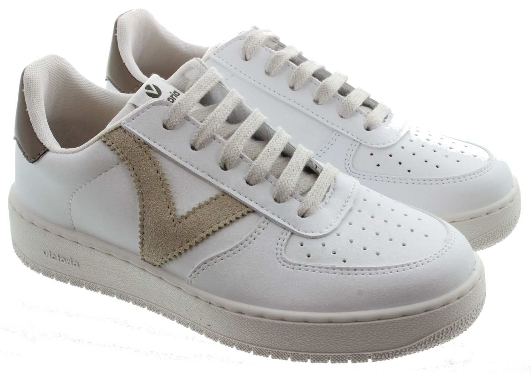 Ladies Madrid Lace Trainers In White And Taupe