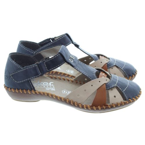 RIEKER Ladies M1655 Open Shoes In Navy Multi 