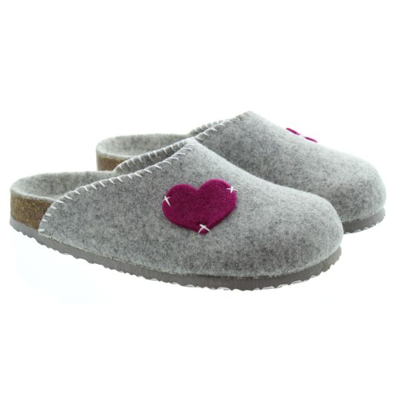 ADESSO Ladies Bexly Heart Slippers In Grey 